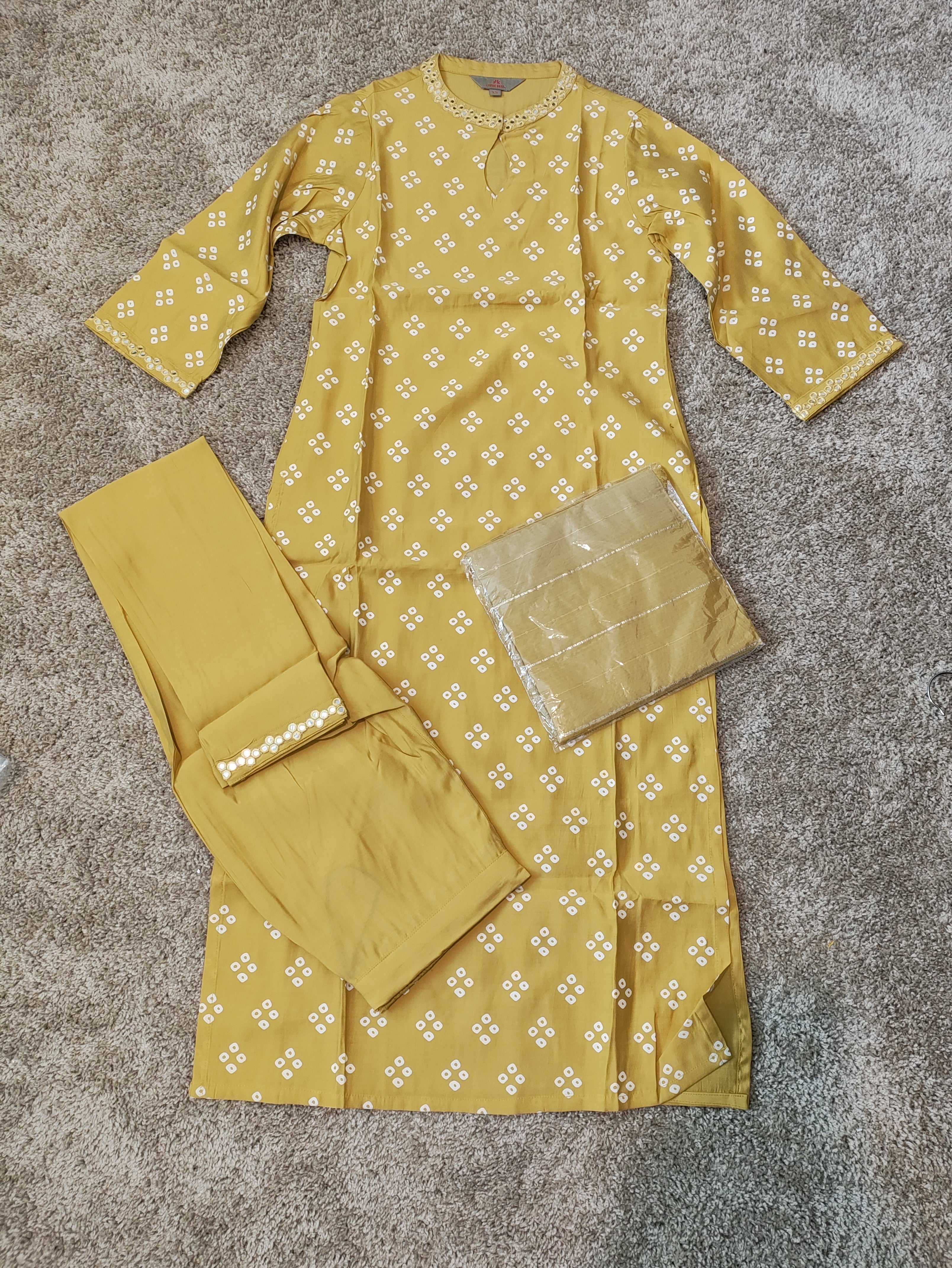 Viscose 3-Piece Kurti Set in Mustard Yellow