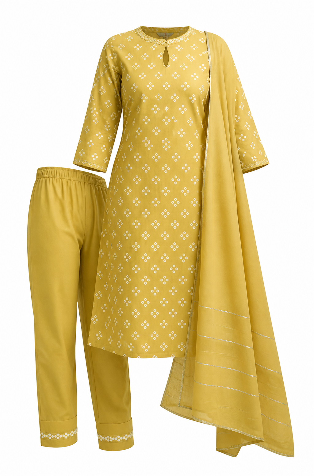 Viscose 3-Piece Kurti Set in Mustard Yellow