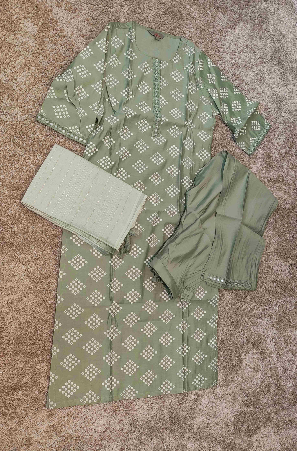 Viscose 3-Piece Kurti Set in Light Green