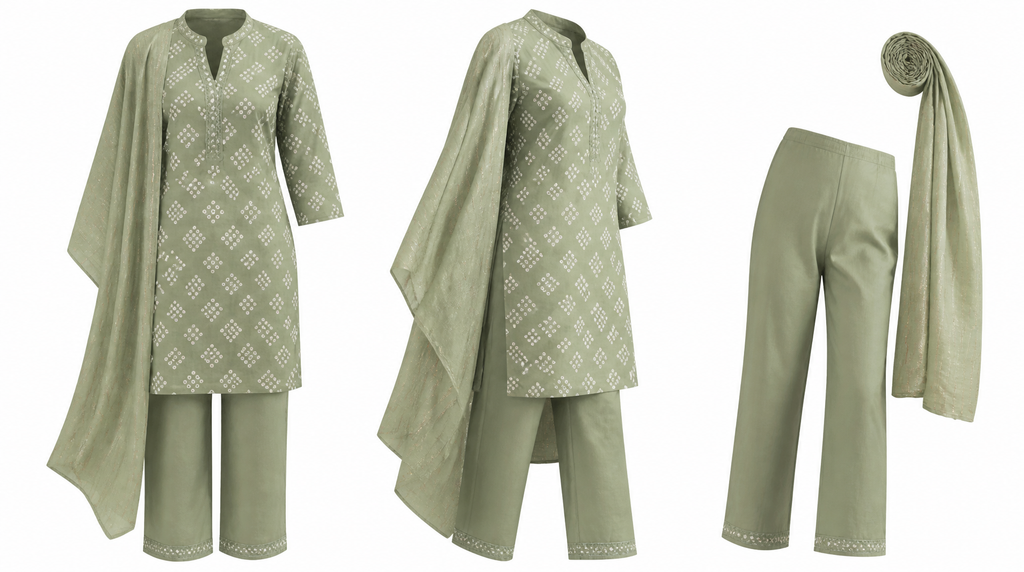 Viscose 3-Piece Kurti Set in Light Green