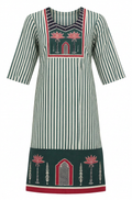 Stright-cut Green Cotton Dupatta Set with 3/4 Sleeve Top