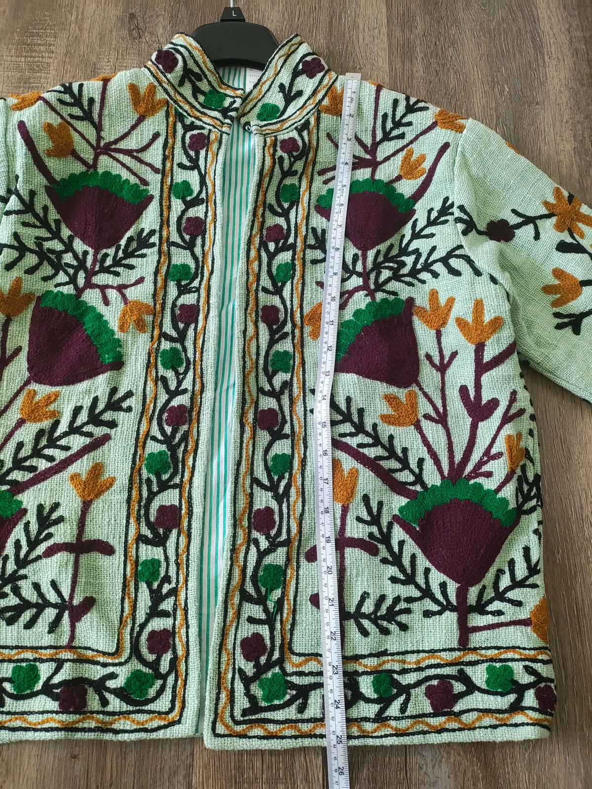 Mint Green Suzani Hand Embroidered Quilted Jacket