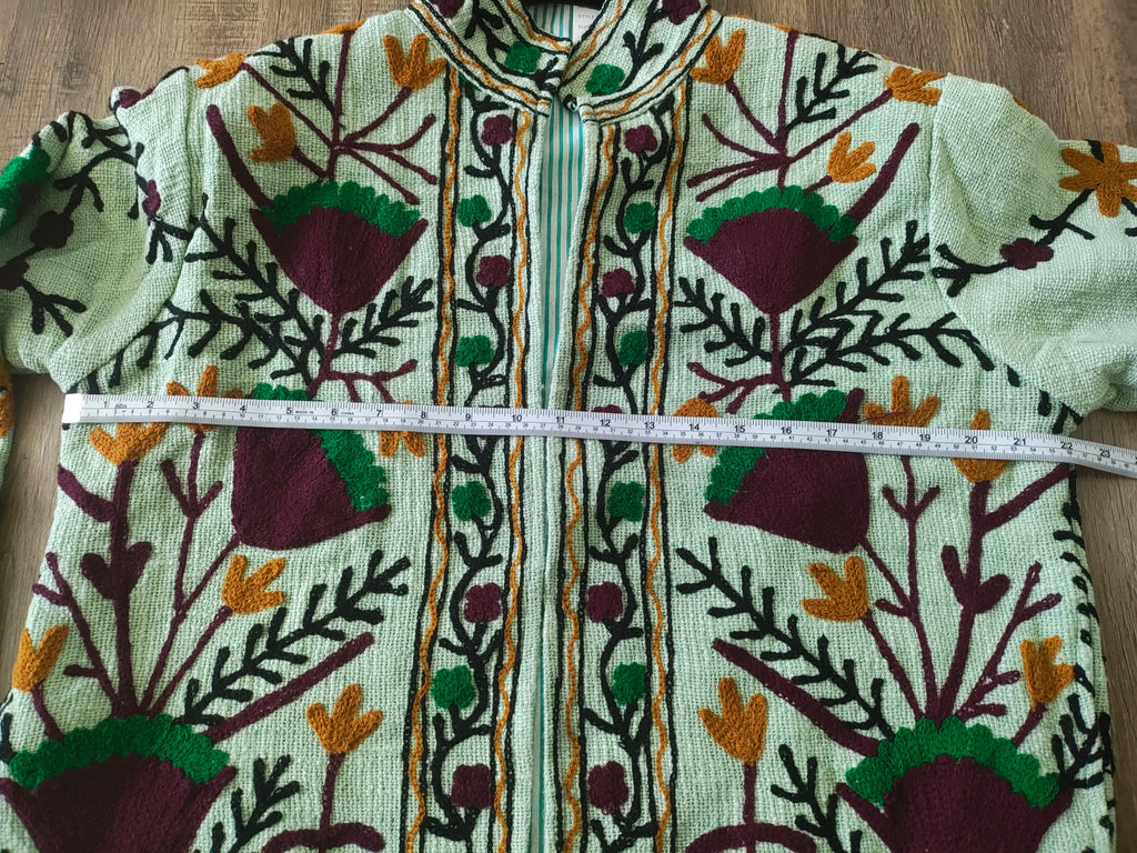 Mint Green Suzani Hand Embroidered Quilted Jacket