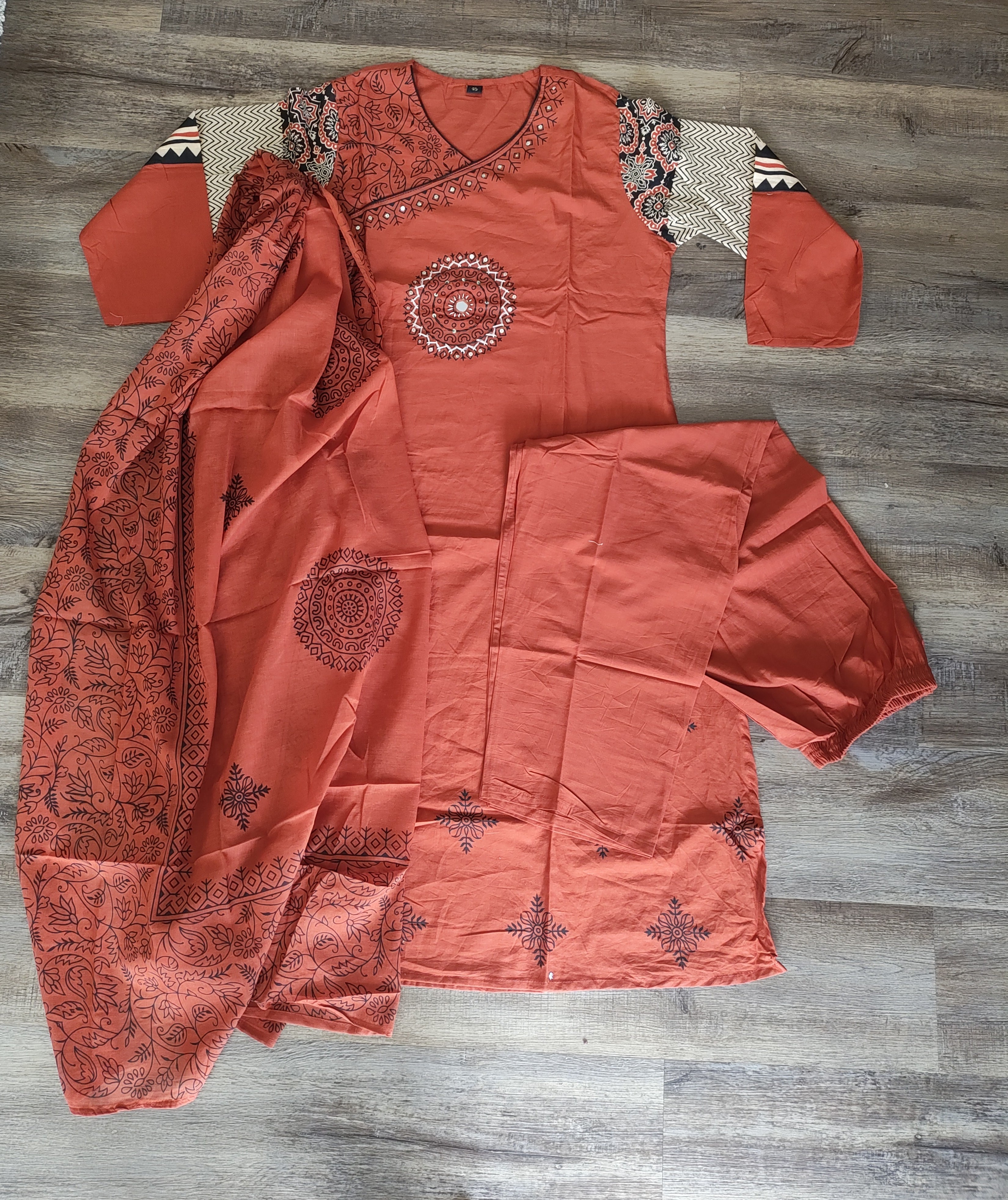 Handblock Dupatta set, Angrakha
