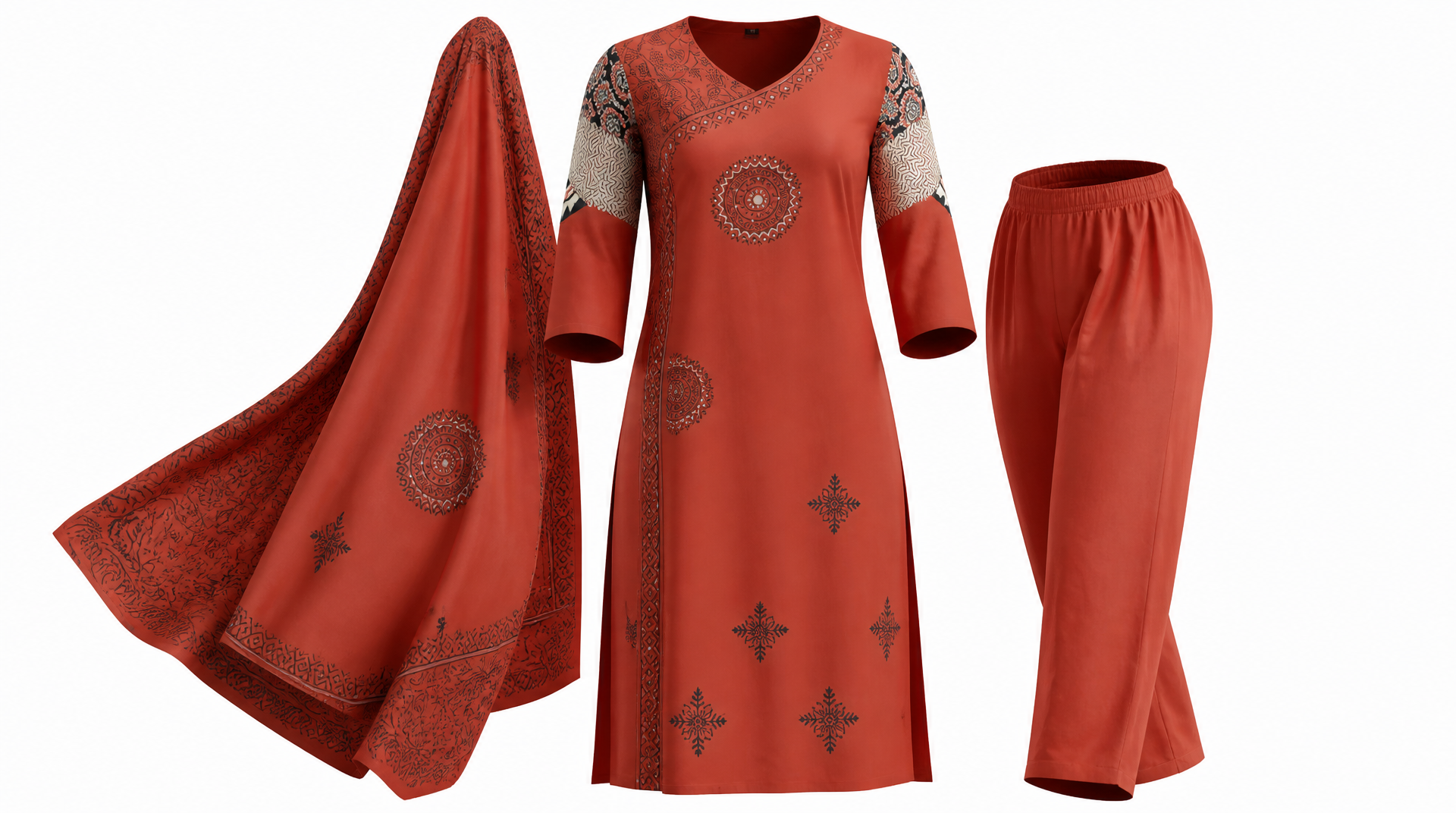 Handblock Dupatta set, Angrakha