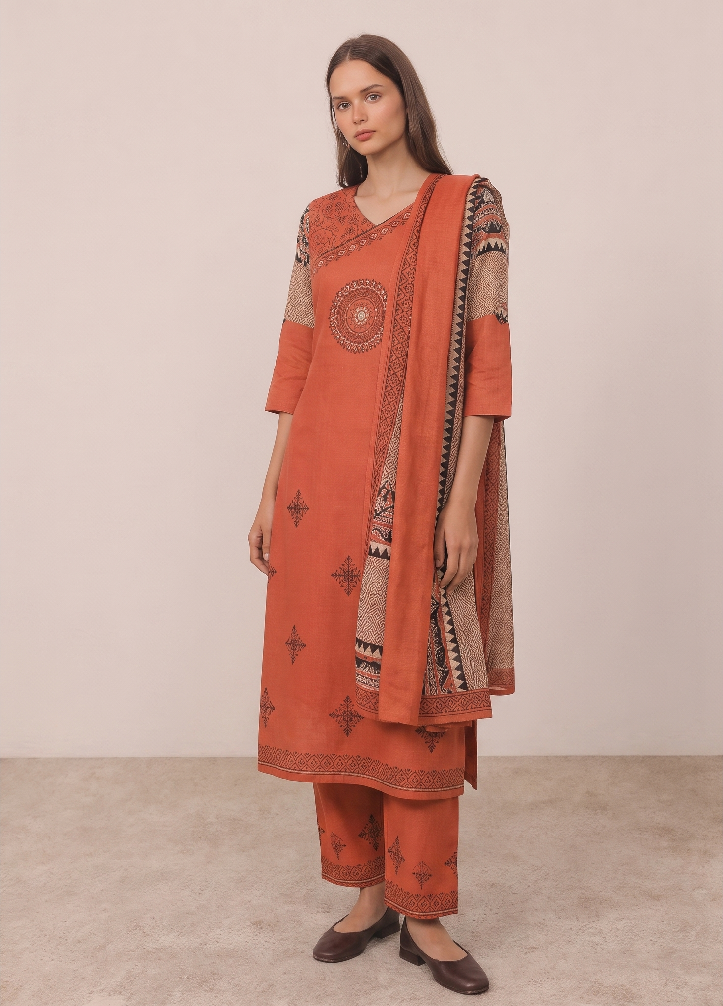 Handblock Dupatta set, Angrakha