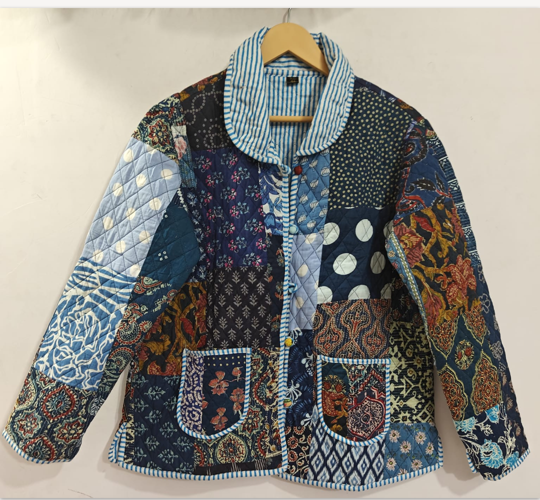 Indigo Patchwork jacket with long sleeves