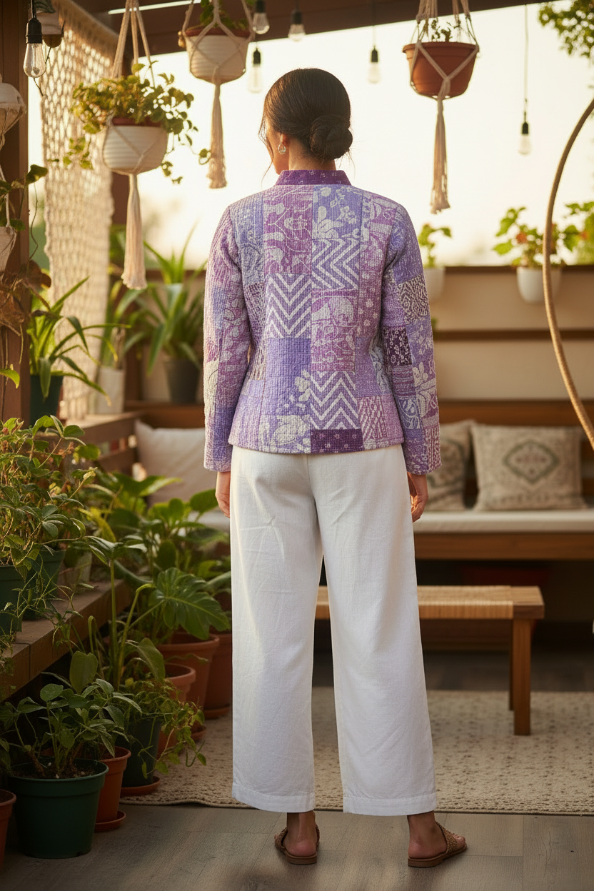 Lavender Patchwork Kantha Quilted Jacket