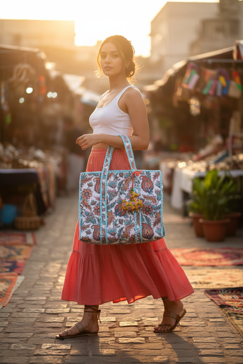 Quilted Tote Bag with Duck Charm – 16x16