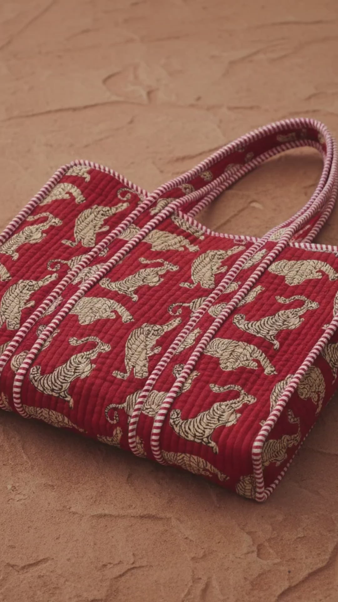 Quilted Tiger Block Print Tote Bag
