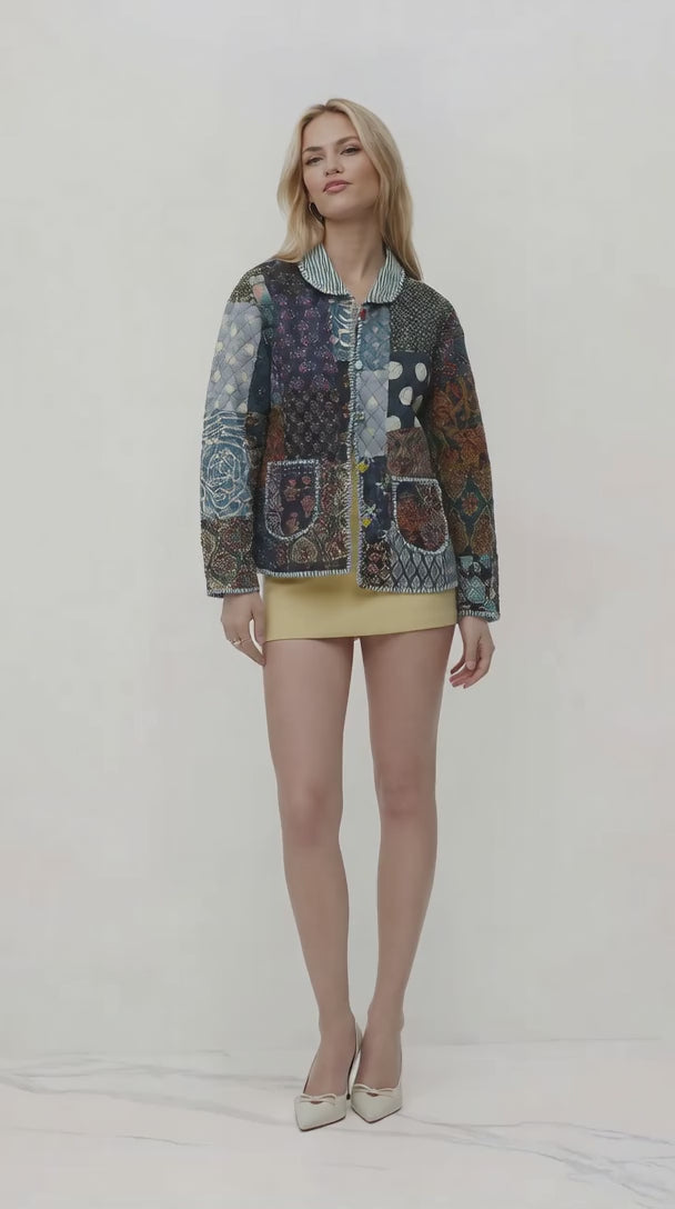 Indigo Patchwork jacket with long sleeves