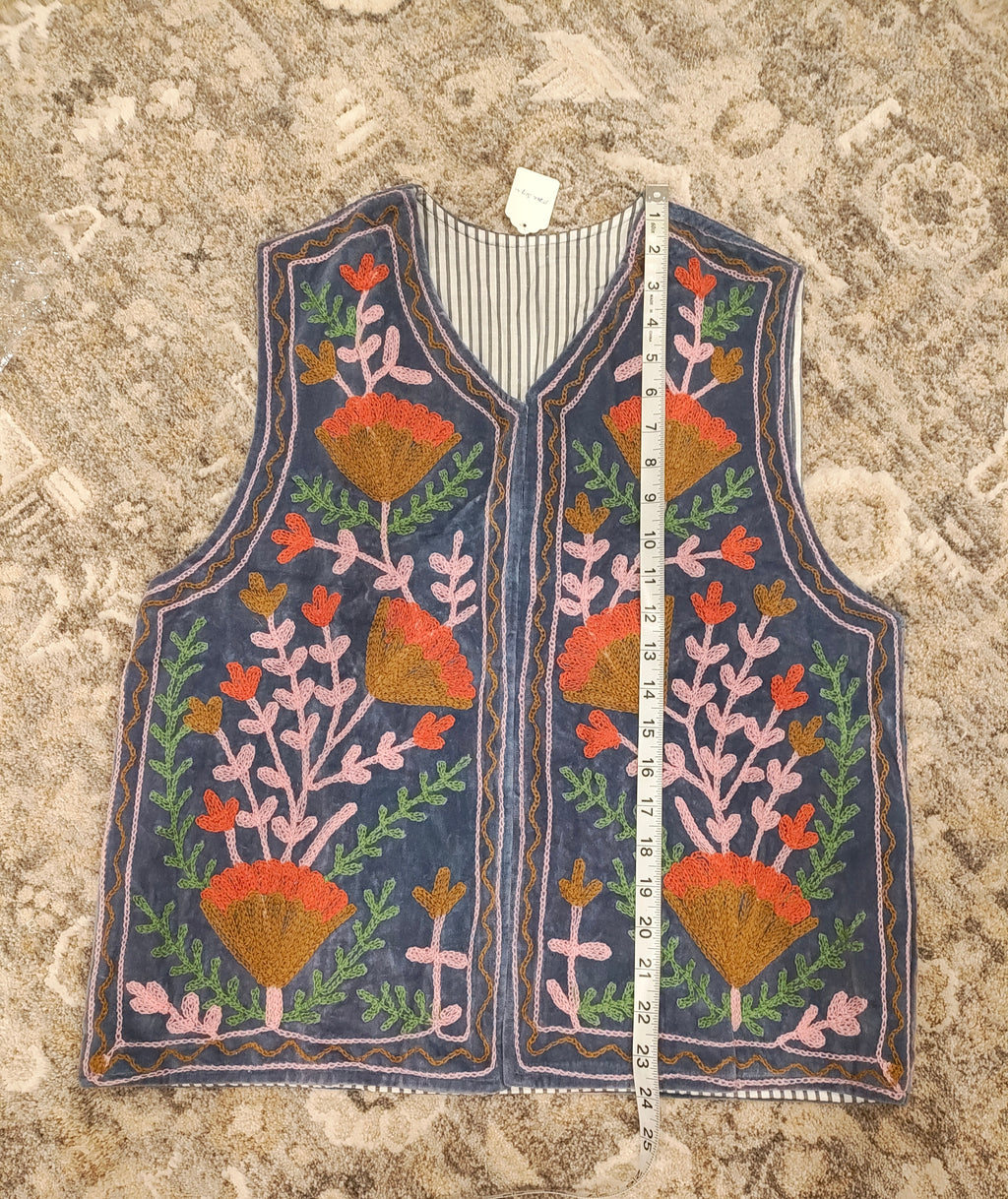Floral Embroidered Velvet Vest