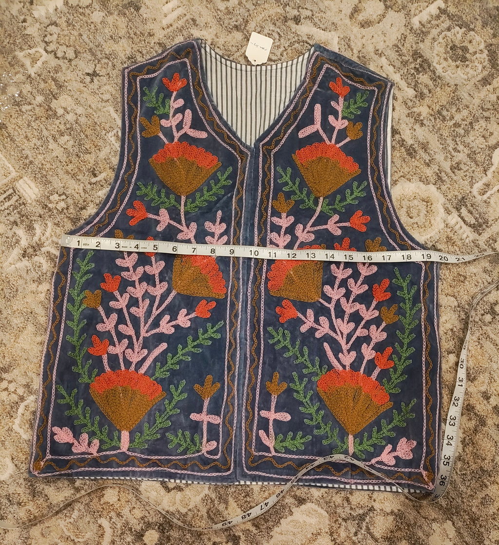 Floral Embroidered Velvet Vest