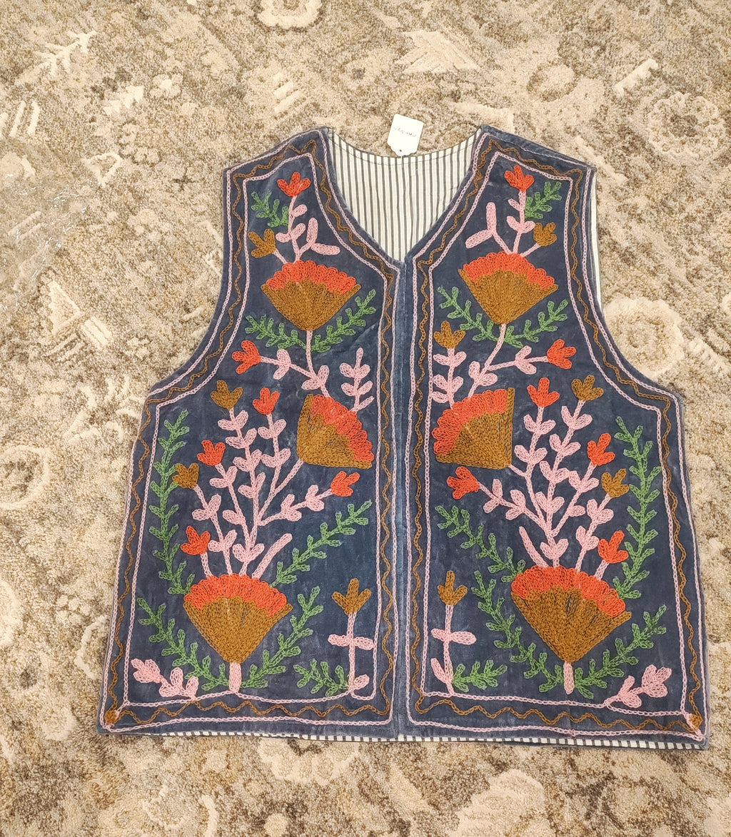 Floral Embroidered Velvet Vest