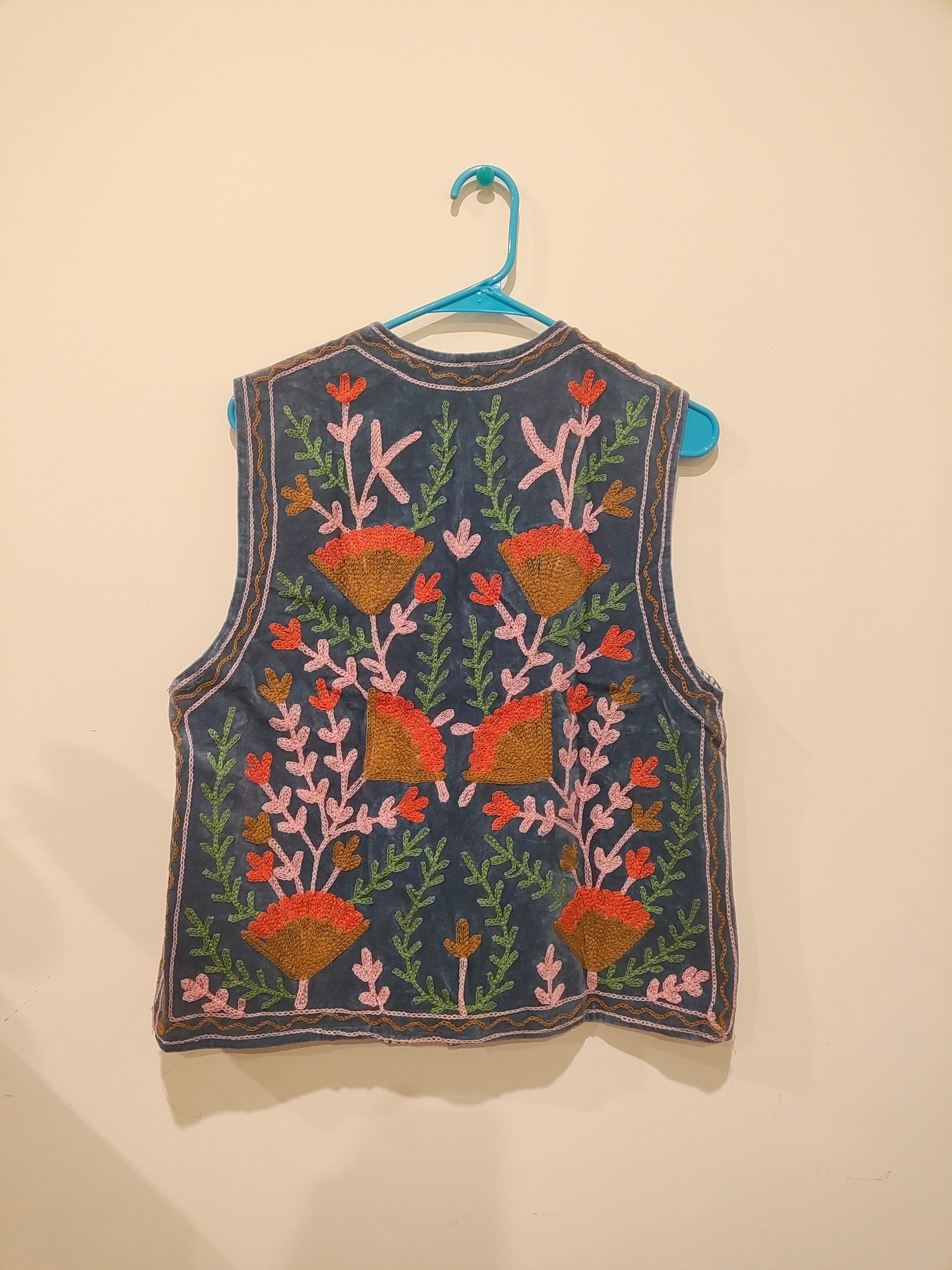 Floral Embroidered Velvet Vest